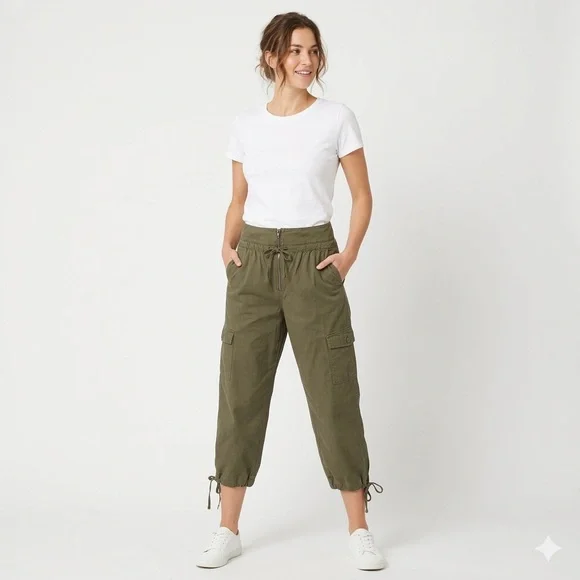 Venus Woman’s Olive Green Cargo Tie-Hem Utility Crop Pants — Size 14 - Picture 3 of 12
